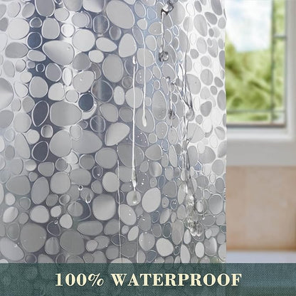 No Hook Shower Curtain or Liner, Standard Size 71 x 74, Pebble | 8G Heavy Duty, Cobblestone Bathroom Shower Curtain, No Hooks Required, Waterproof Plastic & PVC Free