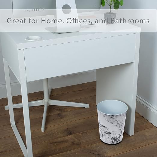 Bath Bliss 5 Liter Small Wastebasket | Round Open Top | Trash Can | Bathroom | Bedroom | Kitchen | Office | Dorm | Disposal Waste Bin | Garbage | Marble