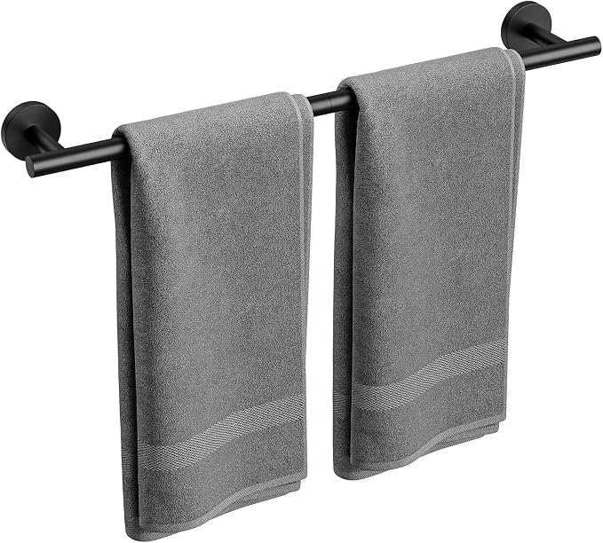 Matte Black Towel Bar, 24 Inch Bathroom Towel Rack | (Total Length 26-Inch), Towel Holder Wall Mounted, Thicken SUS304 Stainless Steel Towel Rod Modern Home Decor