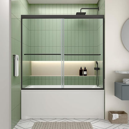 ACE DECOR Double Sliding Bathtub Shower Door 56"-60" W x 58" H, Matte Black | Tub Shower Doors for Walk-in Shower,6mm Clear SGCC Tempered Glass,Bypass Shower Enclosure Easy-Clean Nano Coating&Waterproof