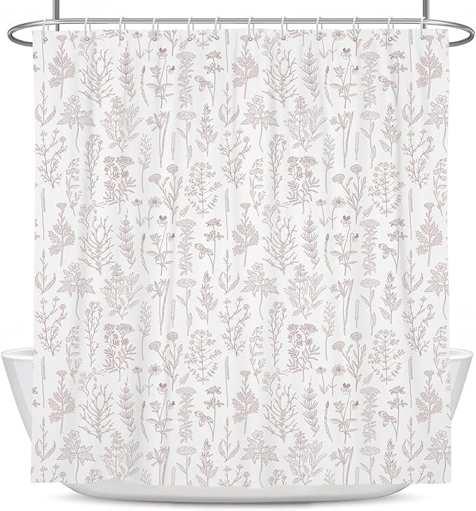 Coxila Vintage Floral Shower Curtain Pink and White Flower Retro Rustic Country Cute Spring Summer Girly Girls Women Blush Preppy Boho Pastel Plant Bathroom 60 x 72 Inch Polyester Fabric 12 Pack Hooks