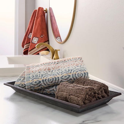 SKL Home Southwest Sunset/Rhapsody Bath Towel Set-6pc, 100% Cotton, Rust | 2 Embroidered bath towels, 2 reversible hand towels, 2 jacquard washcloths. Great for Airbnb/vacation homes/Southwest décor.