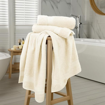 Commercial Bulk Pack of 12 Large Bath Towels – 100% Cotton Terry 24" x 50" – Ideal for Hotels, Salons, Gyms, Spas & Institutional Use – Ivory