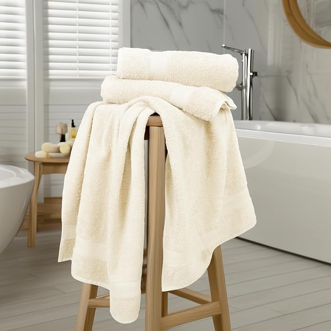 Commercial Bulk Pack of 12 Bath Towels – 100% Cotton Terry 24" x 48" – Ideal for Hotels, Salons, Gyms, Spas & Institutional Use – Ivory