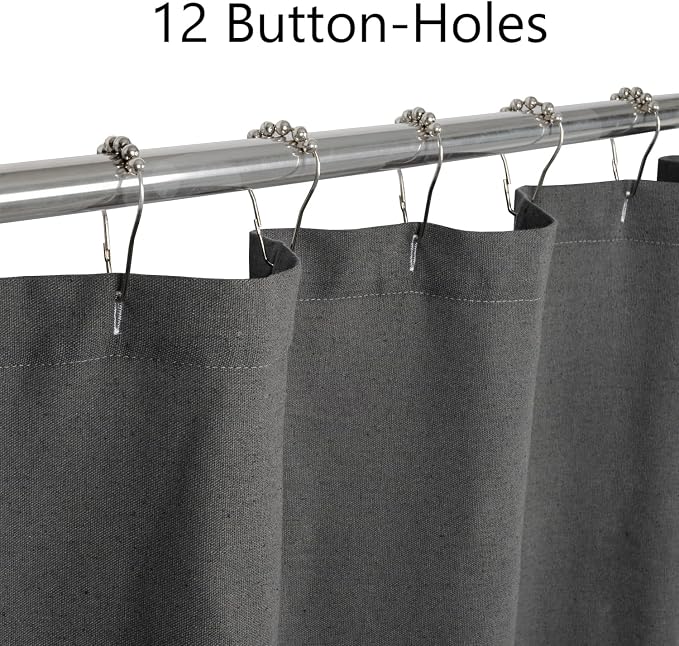 DOSLY IDÉES Farmhouse Shower Curtain, Beige and Gray Stripe, Button Curtain, Linen and Cotton Woven Fabric, Rustic Charm Country Chic Style, 72x72 in