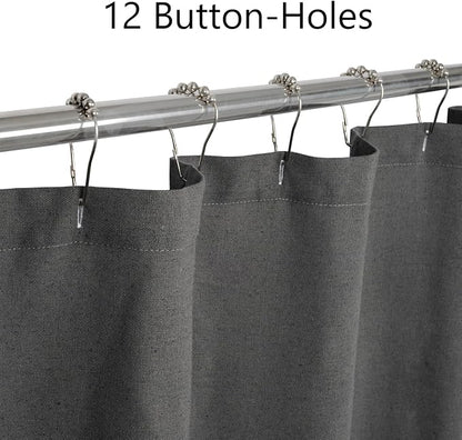 DOSLY Ides Farmhouse Shower Curtain, Beige and Gray Stripe, Button Curtain, Linen and Cotton Woven Fabric, Rustic Charm Country Chic Style, 72x78 in