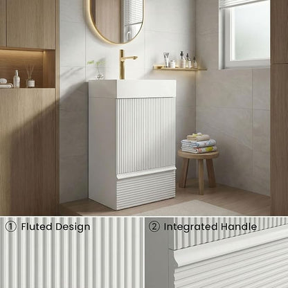 20 inch Bathroom Vanity with White Ceramic Sink, Bath Storage Cabinet with Soft-Closing Door and Drawer, Perfect for Small Space, Powder Room, Hotel, Matte White