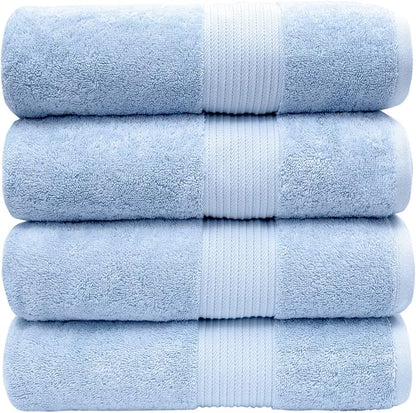 Luxury Oversized Bath Towels | 650 GSM, 34" x 56" | Hotel Quality, Soft & Highly Absorbent | Quick Dry, Thick, Combed Cotton Bathroom Towels | Sky Blue - 4 Pack