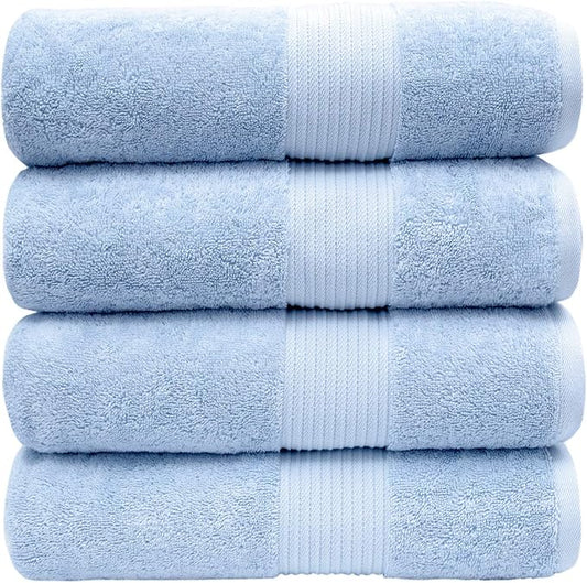 Luxury Oversized Bath Towels | 650 GSM, 34" x 56" | Hotel Quality, Soft & Highly Absorbent | Quick Dry, Thick, Combed Cotton Bathroom Towels | Sky Blue - 4 Pack