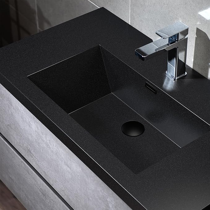 WOODBRIDGE 36 in. W x 19 in. D Wall Mounted Floating Bathroom Vanity in Gray with Quartz Sand Composite Vanity Top in Matte Black