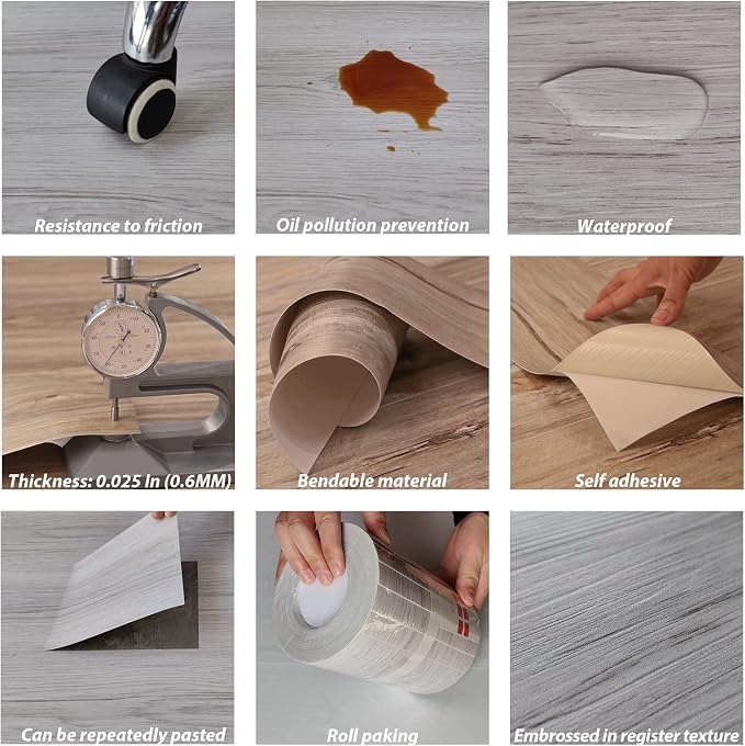 Lareko Peel and Stick Floor Tile, Waterproof Vinyl Plank Flooring | 12-Pack 18 Sq.Ft Self-Adhesive Laminate Vinyl Tiles,Realistic Wood Grain for DIY Bathroom, Laundry Room & Rental Upgrades