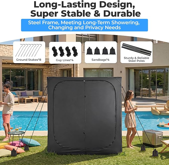 EighteenTek® Shower Tent, 2-Room Changing Room, Outdoor Shower Enclosure Spacious, Privacy Canopy Shelter with Floor & Doors, Stable & Durable, Toilet Tent Bathroom for Courtyard, Pool, Photoshoot