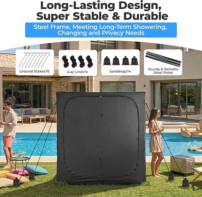 EighteenTek® Shower Tent, 2-Room Changing Room, Outdoor Shower Enclosure Spacious, Privacy Canopy Shelter with Floor & Doors, Stable & Durable, Toilet Tent Bathroom for Courtyard, Pool, Photoshoot
