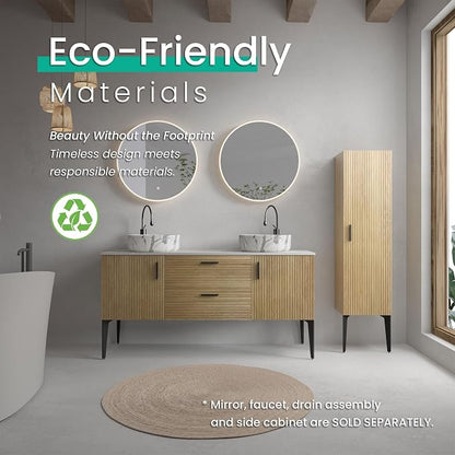 60" Double Bathroom Vanity with Sink Combo, Mid-Century Modern Bath Cabinet with Carrara Marble Finish Sink, 2 Doors & 2 Drawers, Large Storage for Bar, Hotel, Apartment, Natural Oak