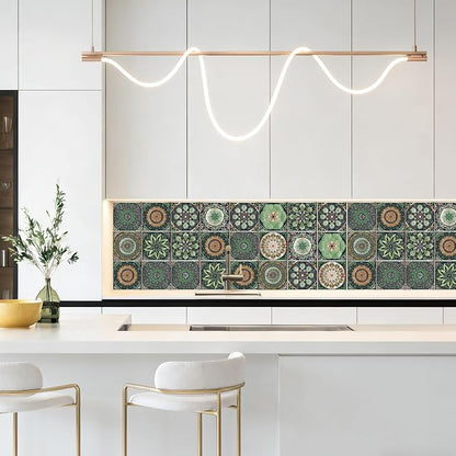 24 PCS Bohemian Floral PVC Peel and Stick Tile Stickers | for Kitchen Bathroom RV, Waterproof Self-Adhesive Removable Backsplash Decals, Easy DIY Upgrade, Smooth Surfaces, 5.91x5.91in