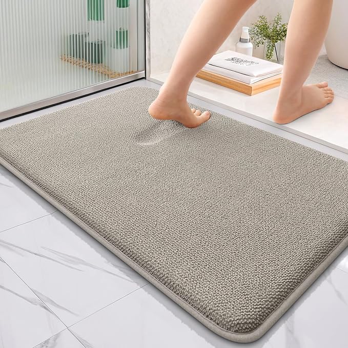 OLANLY Thick Memory Foam Bathroom Rug 36x24, Absorbent Bath Mat, Warm Taupe | Soft Quick Dry Bath Rugs, Non-Slip, Machine Washable Carpet for Bathroom Floor, Tub and Shower, Home Decor Accessories