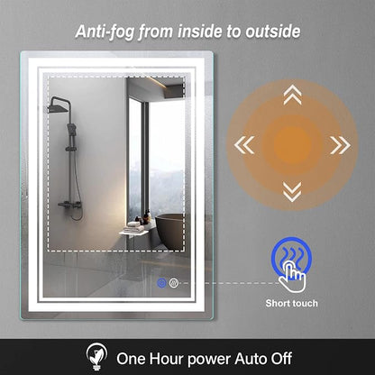 28"x 20" LED Bathroom Mirror Vanity Mirror | Anti-Fog+Dimmable+Color Temperature Adjustable+Switch-held Memory Led Wall Mirror for Bathroom, Vanity (Vertical/Horizontal)