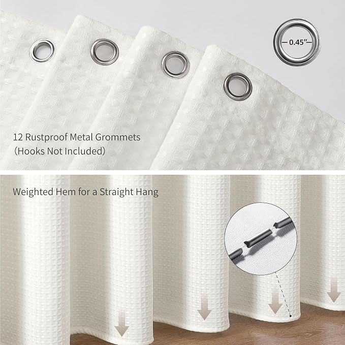 Cream 256GSM Waffle Weave Shower Curtain, 72"x84" | Extra Long with Weighted Hem & Rustproof Grommets-Water-Repellent Polyester, Hotel Spa Style for Bathroom,RV,Apartment