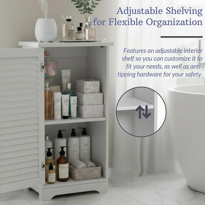 Lavish Home Bathroom Cabinet - Freestanding Storage Organizer for Towels or Laundry Room - Adjustable Shelf and Shutter Style Door (White)