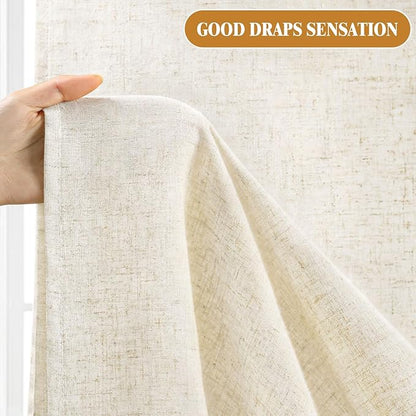 Linen Shower Curtain Flax White, Fabric Boho Farmhouse Shower Curtains for Bathroom Cotton Natural Cloth Liner Set 72" W x 72" L