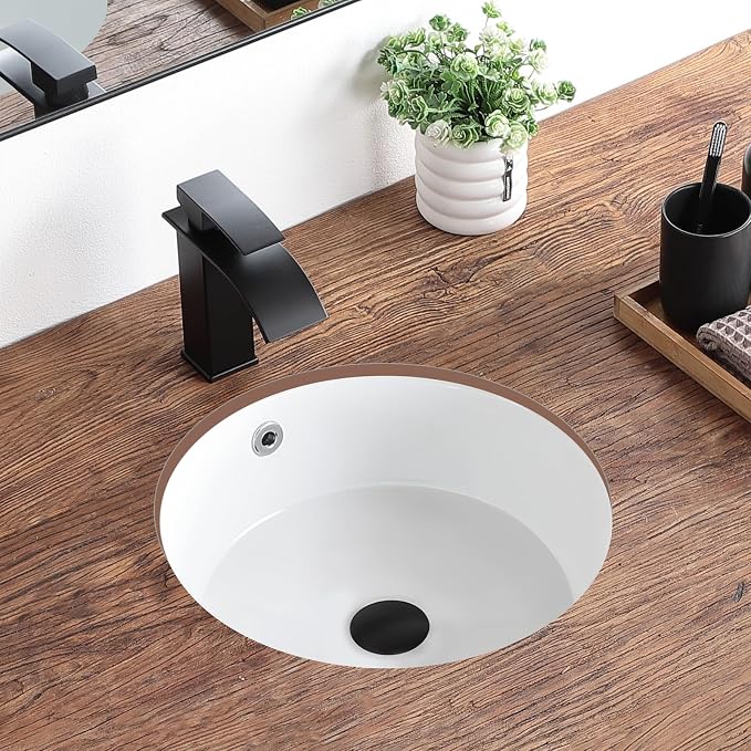 Undermount Bathroom Sink 16 Inch Small Verticyl Round Undermount Sink White Ceramic Under Counter Bathroom Vanity Sinks with Overflow（Internal Size 14"x14"）