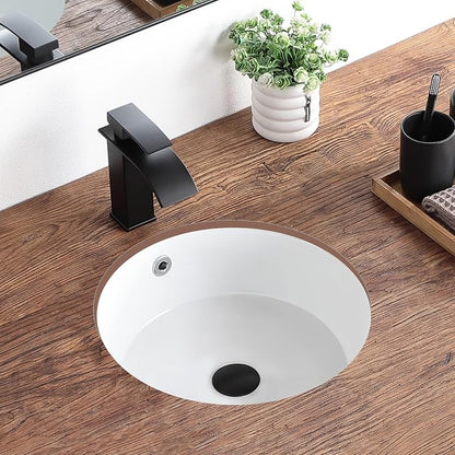 Undermount Bathroom Sink 16 Inch Small Verticyl Round Undermount Sink White Ceramic Under Counter Bathroom Vanity Sinks with Overflow（Internal Size 14"x14"）