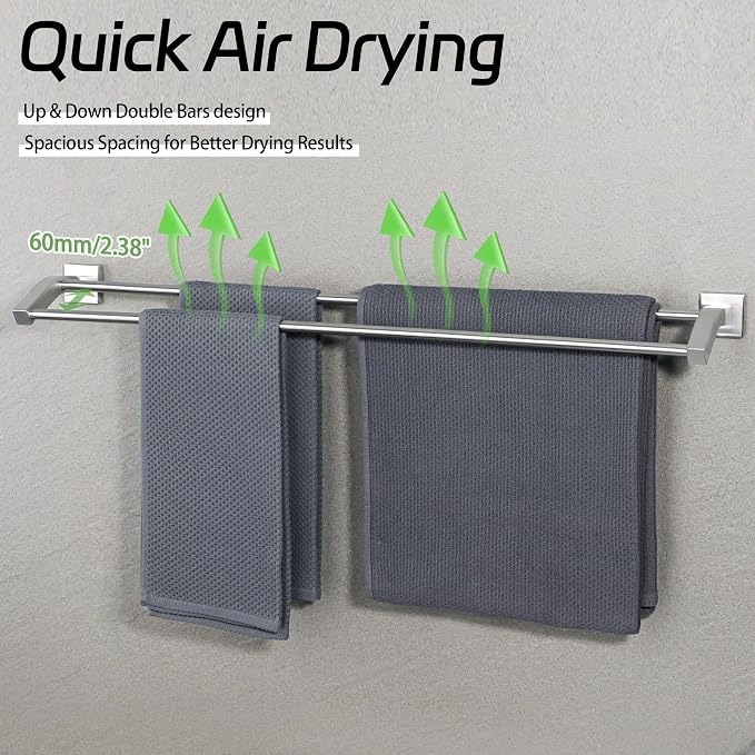 Alise Double Towel Bar, 32" Towel Rack for Bathroom Wall, Brushed Nickel | SUS304 Stainless Steel Bathroom Towel Holder, Quick Drying Towel Hanger Towel Rod, Useable Length 30.8"