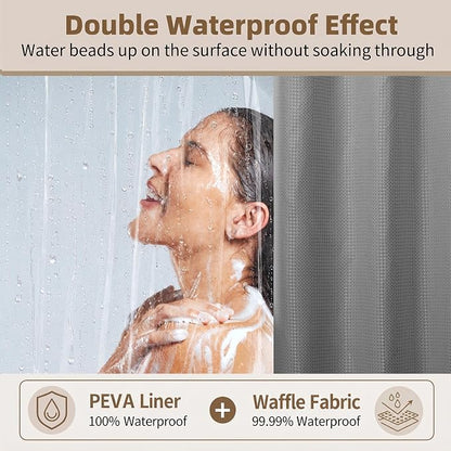 Siiluminisoy Shower Curtain and Liner Set, Waffle Shower Curtain Set with 12 Stainless Steel Hooks, Waterproof Luxury Fabric Shower Curtains for Bathroom and Hotel, Grey, 72" W x 84" H