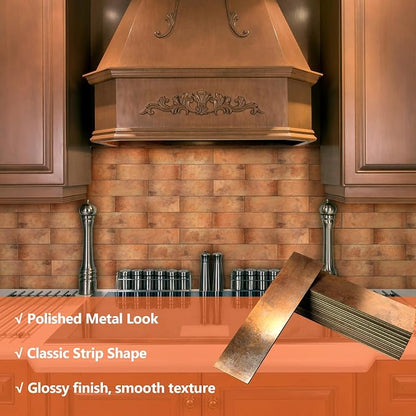80-Piece Retro Copper Thick PVC Peel and Stick Backsplash, 2" x 8" Waterproof Subway Tile Peel and Stick Wall Tiles for Kitchen and Bathroom