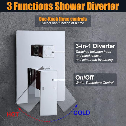 Enga Rainfall shower system with Body Jets, Shower Jets System in Wall 12 Inch Rain Shower and Handheld Spray Brass Shower Faucet Set Full Body Shower System, Chrome