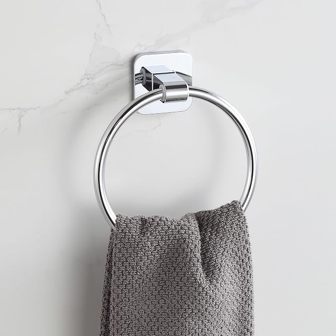 Bathroom Accessories Set, 4 Pieces Bathroom Hardware Set, 24 inch Towel Bar, Towel Racks, Robe Towel Hooks, Toilet Paper Holder Wall Mounted Or Self-Adhesive,Stainless Steel and Plastic (Chrome)