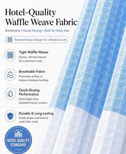 Dainty Home Ombre Waffle Weave Shower Curtain 70 x 72 Blue Textured Fabric Shower Curtain, Hotel Style Waffle Weave Bathroom Curtain, Water Resistant Polyester Ombre Shower Curtain