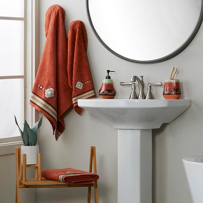 SKL Home Southwest Sunset Bath Towel, 100% Cotton, Embroidered, Rust | 470 GSM weight. Soft & absorbent terry. Great for Airbnb and Southwestern décor.