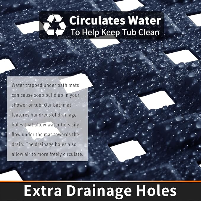Yimobra Square Shower Mat Non Slip, Super Strong Suction Cups, 21"X21" Bath Tub Mat with Drain Holes, Machine Washable Fast Draining Bath Mats, Bathroom Essentials,Navy Blue