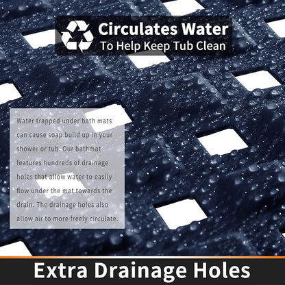 Yimobra Square Shower Mat Non Slip, Super Strong Suction Cups, 21"X21" Bath Tub Mat with Drain Holes, Machine Washable Fast Draining Bath Mats, Bathroom Essentials,Navy Blue