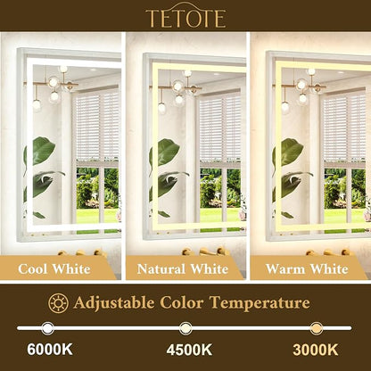 55 x 36 Bathroom LED Mirror Brushed Nickel Metal Frame Frontlit & Backlit Vanity Mirror Stepless Dimmable Anti-Fog 3 Colors White/Warm/Natural Light up Vanity Mirror Wall-Mounted