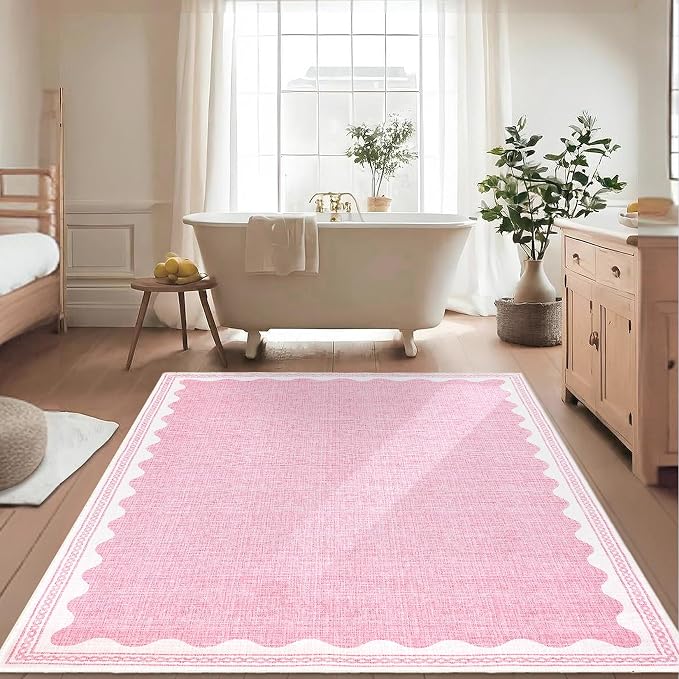 Garvee Entryway Rug 3x5 Washable Bordered Modern Rug Foldable Low Pile Pink | Stain-Resistant Carpet Ultra Soft Non Slip Lightweight Rugs Indoor Non-Shedding Mat for Kitchen Bedroom Nursery Entrance