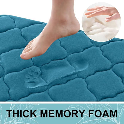 OLANLY Memory Foam Bath Mat Rug 47x24, Ultra Soft and Absorbent Bathroom Rugs, Non-Slip, Comfortable, Machine Washable Bath Carpet for Bathroom Floor, Shower and Home Decor Accessories, Peacock Blue