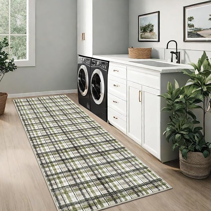 Modern Runner Rug 2x6 Non-Slip Washable Kitchen Runners, Low Pile Non-Shedding Floor Carpet, Stain Resistant Long Accent Rug for Kids Room, Bedroom Laundry Bathroom Foyer