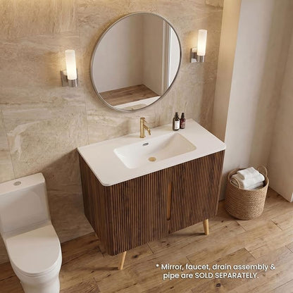36" Modern Bathroom Vanity with Sink, Mid Century Modern Walnut Bathroom Cabinet with 2 Soft Close Doors, Large Storage with Adjustable Shelf