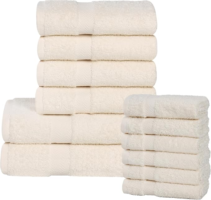 Superior 12-Piece Cotton Assorted Towel Set, Includes 6 Face Towel, 4 Hand, and 2 Bath Towels, Home, Bathroom, Guest Bath Essentials, Quick Dry, Absorbent, Franklin Collection - Ivory