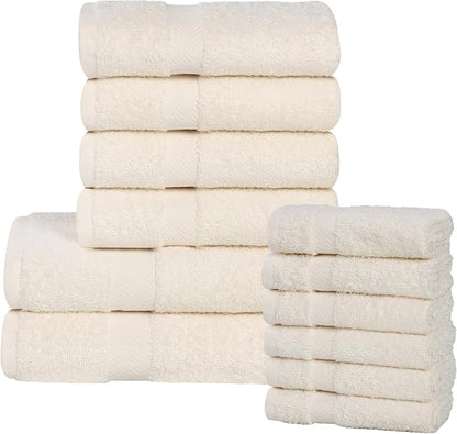 Superior 12-Piece Cotton Assorted Towel Set, Includes 6 Face Towel, 4 Hand, and 2 Bath Towels, Home, Bathroom, Guest Bath Essentials, Quick Dry, Absorbent, Franklin Collection - Ivory