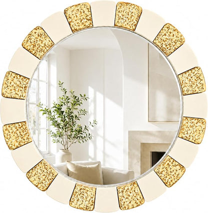 Saliwa 27 Inch Round Bathroom Mirror, Wood Framed Wall Mirror, Rustic Farmhouse Round Mirror for Vanity, Entryway, Living Room, Bedroom and Hallway