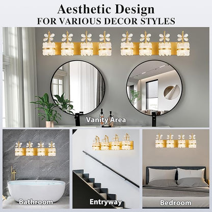 Bathroom Lights Over Mirror - Makeup Lighting Gold - Bathroom Vanity Light with Acrylic Shades for Bath, Makeup Desk, Farmhouse, Hallway, 4-Light