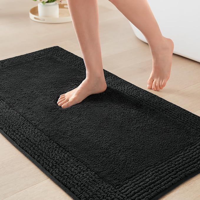 Madison Park Splendor Reversible 100% Cotton Bath Rug, 24 x 36, Black | Tufted Bathroom Mat, 3000 GSM, Hotel Quality, Luxurious Plush, Medium Pile, Absorbent, Quick Dry, OEKO-TEX, Shower Room Décor