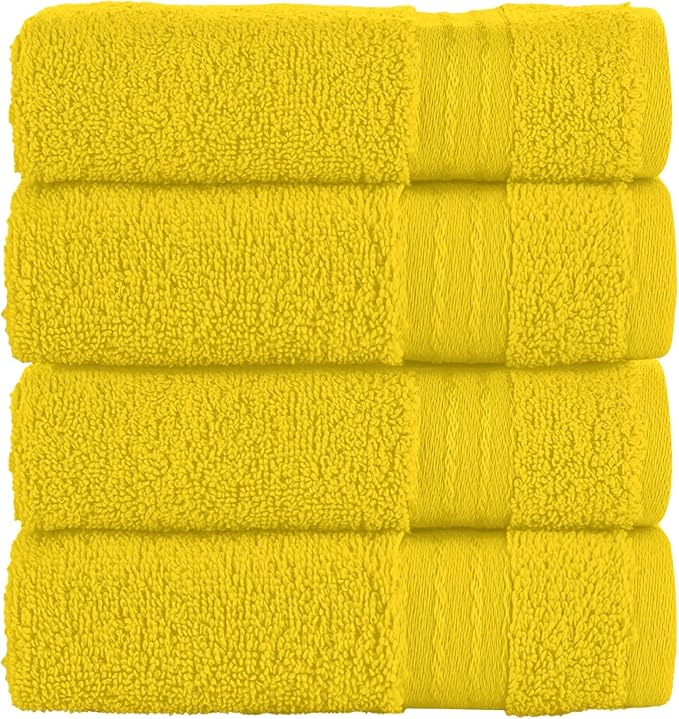 Elegant Comfort Premium Turkish Cotton 4 Pack Hand Towel Set - 16 x 28 inch, Luxurious Hotel Spa Quality 100% Turkish Cotton 4PC Hand Towel Set - Highly Absorbent - Soft Bathroom Towels, Yellow