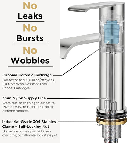 FORIOUS Waterfall Chrome Bathroom Faucet 1 Hole Rv Bathroom Sink Faucet Set | Single Handle Waterfall Bathroom Faucet Single Hole, Polished Chrome Faucet for Bathroom Sink One Hole with Plate and Drain