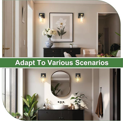 DORESshop Wall Sconces Set of 2 for Bathroom, Modern Vanity Light Fixtures with Clear Glass Shade, Black and Gold Wall Mount Lighting Lanterns for Bedroom Living Room Mirror Hallway Kitchen