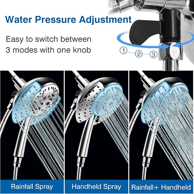 INAVAMZ 2 in 1 Shower Head with Handheld Combo High Pressure Silver 1.8 GPM | 7.2" Rain Showerhead and 10 Spray Hand Held Shower, Adjustable Shower Angle, 59-inch Rotatable Stainless Steel Hose