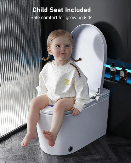 Smart Toilet with Bidet Built-in: Toilet Bidet with 4 Wash Modes, Dryer, Child Seat, One Piece Toilet with Auto Flush Lid&Seat, Dual Flush, UV-C Night Light, Remote, Foot Sensor, Heated Seat